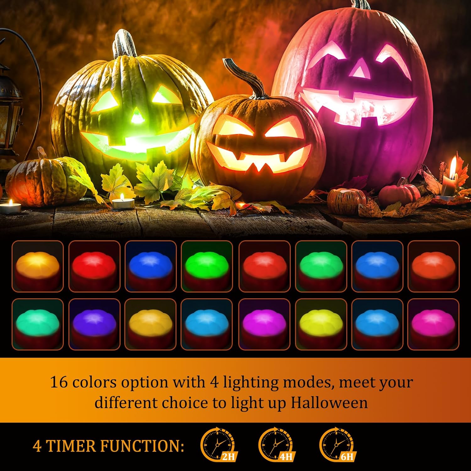 Cadrim Halloween Pumpkin Lights with Remote Control and Timers, RGBW Color Changing Battery Operated Lights for Christmas, Halloween, Parties, Dress Up Parties Decorations (4PCS)