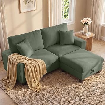 DOPEDIO 71.25" L-Shaped Sectional Couch with Storage Ottoman, Green