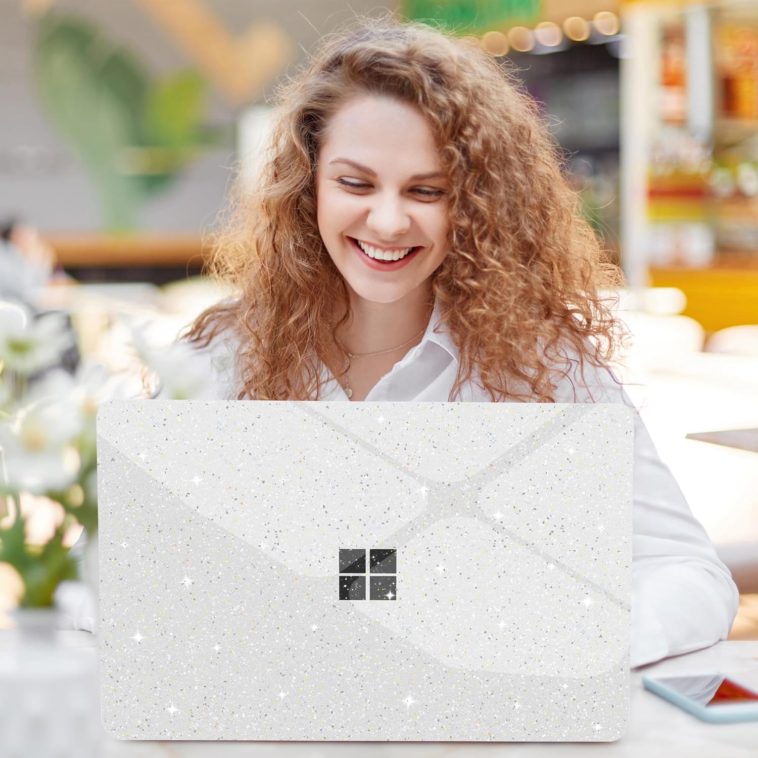 G JGOO Compatible with 13.8 inch Microsoft Surface Laptop 7 Case Touchscreen 2024 (7th Edition) Model 2036, Clear Glitter Plastic Hard Shell Case + Keyboard Cover + 50 Pcs Laptop Stickers, Sparkly - Image 7