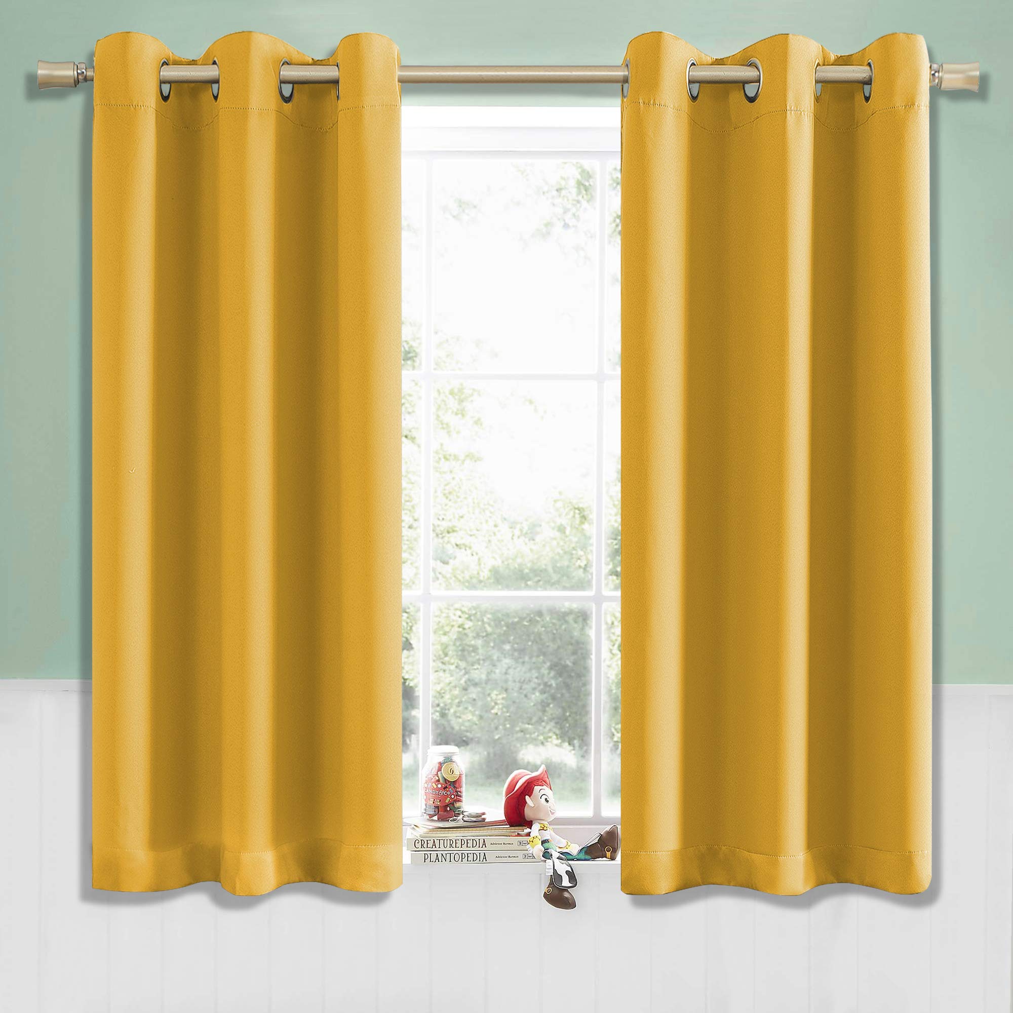 KEQIAOSUOCAI Yellow Blackout Draperies Curtains for Baby Kids Girls Room Nursery Essential Thermal Insulated Grommet Top Sun Block Curtain Drapery