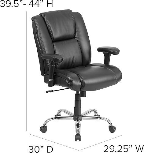 Miniatura 3 de Silla de la Serie Hercules de 400lb para el trabajo con capacidad grande de respaldo alto con brazos ajustables en altura y de color negro Cuero