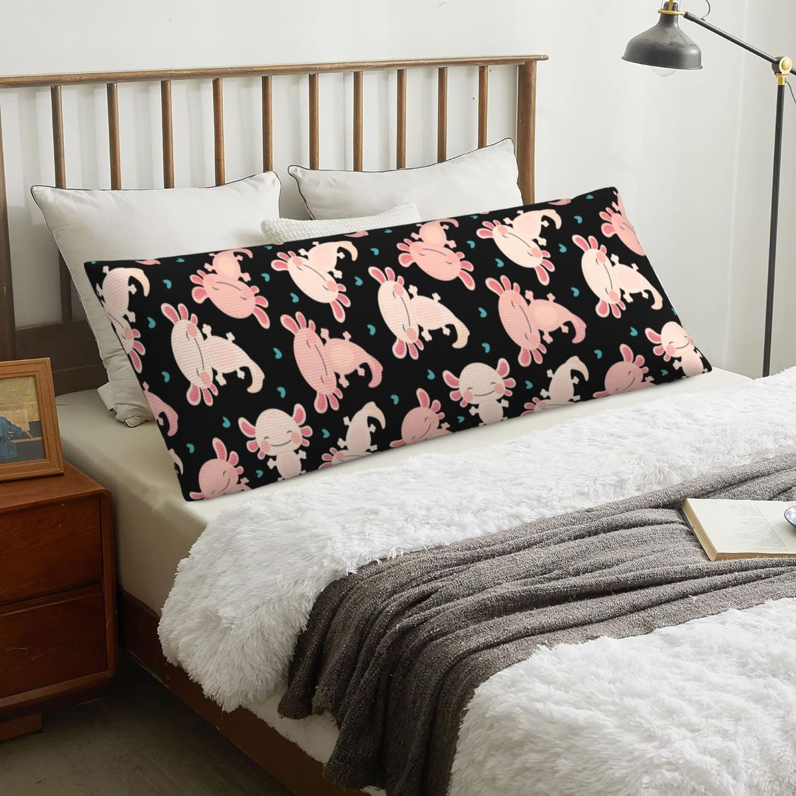 Cute Axolotl, Body Pillow Cover with Zipper,Long Body Pillowcase 20 x 60 in