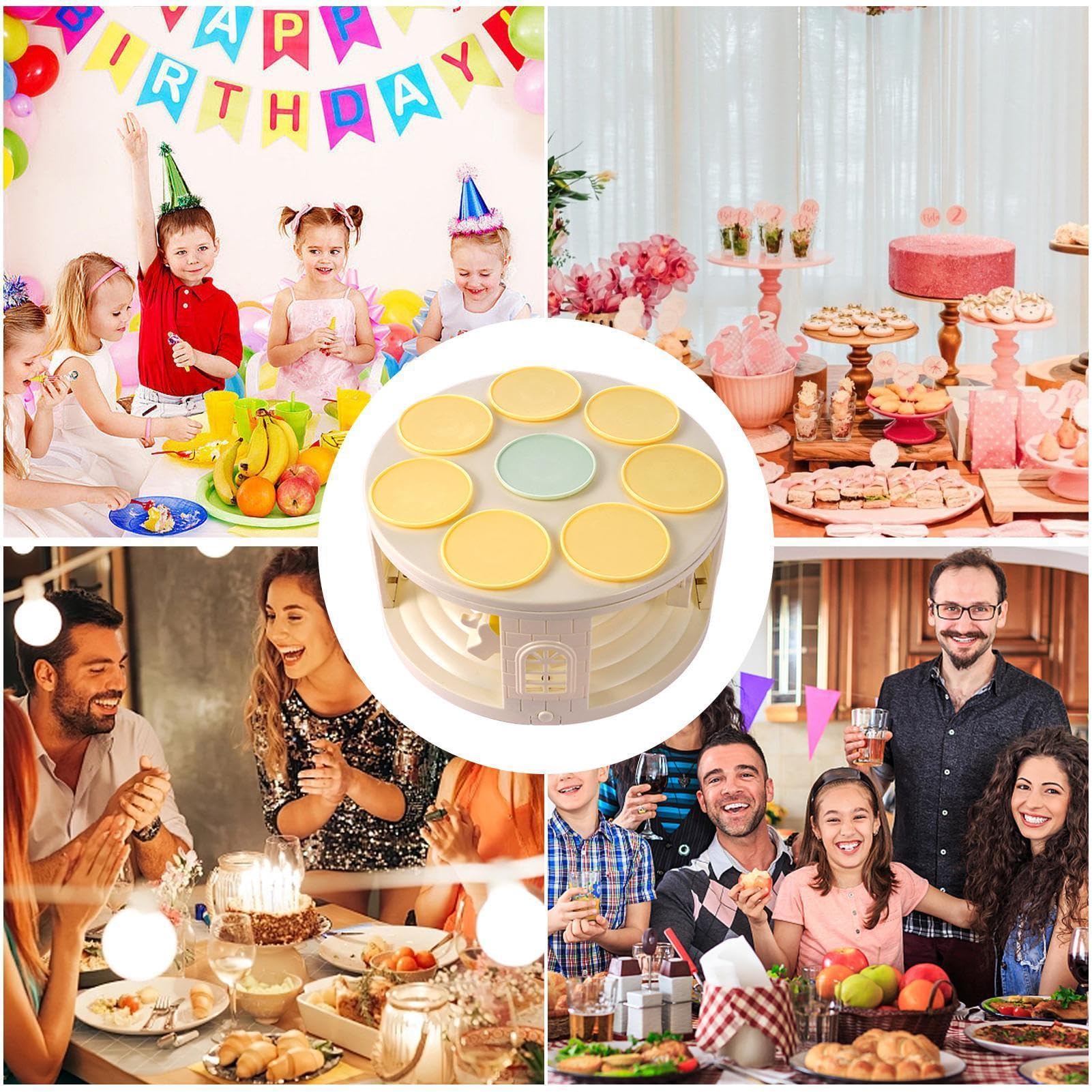 Expositor De Tartas Giratorio con Música y Luces, Bandeja de Servir con 8 | Soporte para Tartas, Suministros Fiesteros Para Alimentos, Galletas, Donuts, Dulces, Hogar, Cumpleaños, Bodas, Na