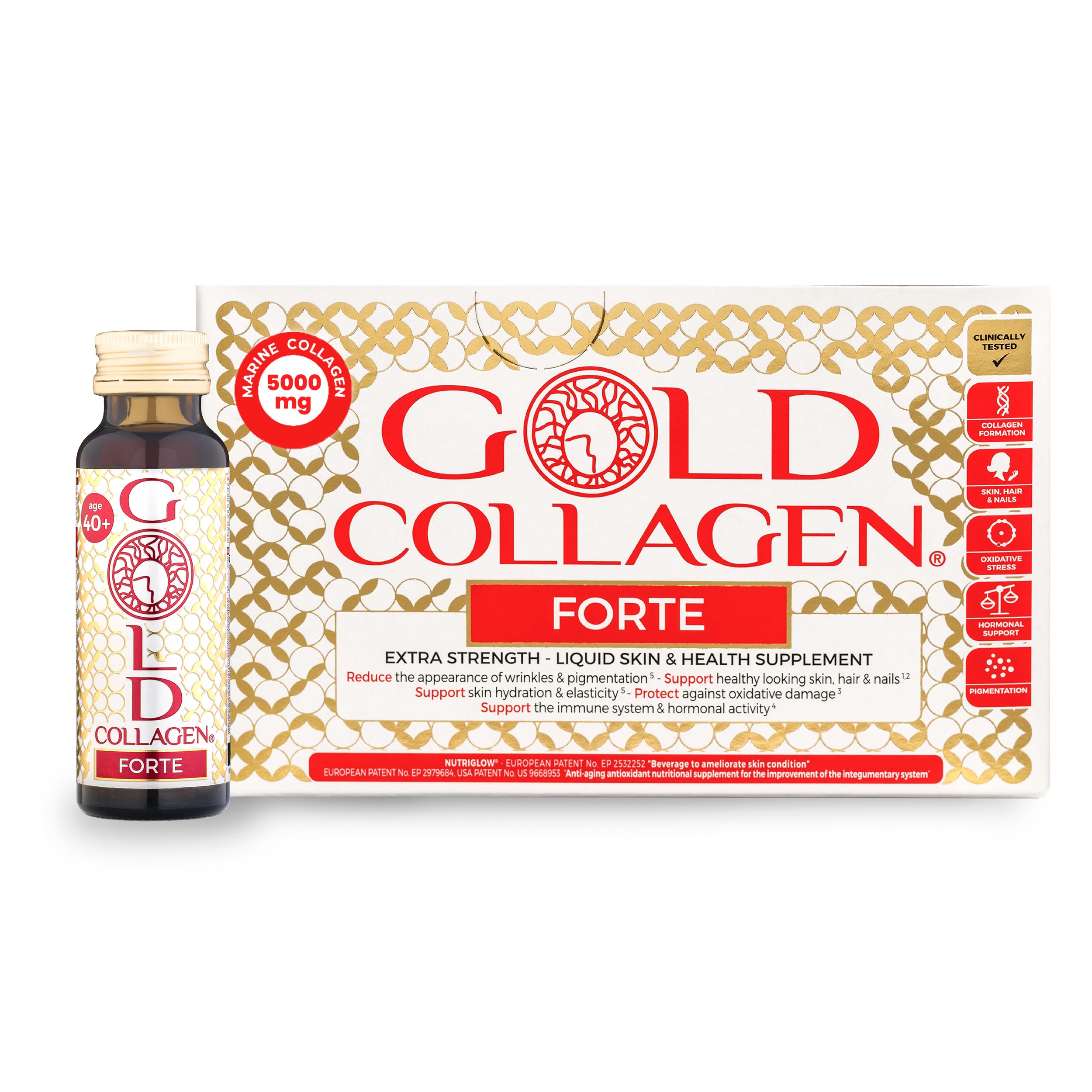 GOLD COLLAGEN Forte - Anti Wrinkle Collagen Supplements for Women & Men with Biotin, Vitamin C, Hyaluronic Acid, Marine Collagen for Hair Skin Nail - Antioxidant, Immune System Booster 1 Pack 10x50 ml