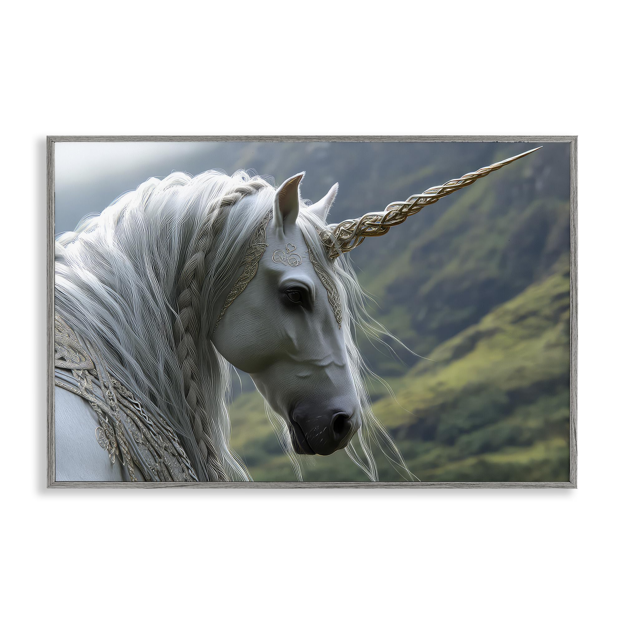 Stupell Industries Farmhouse Gray (Textured) 'Celtic Unicorn Braided Mane'| Framed Giclee Art