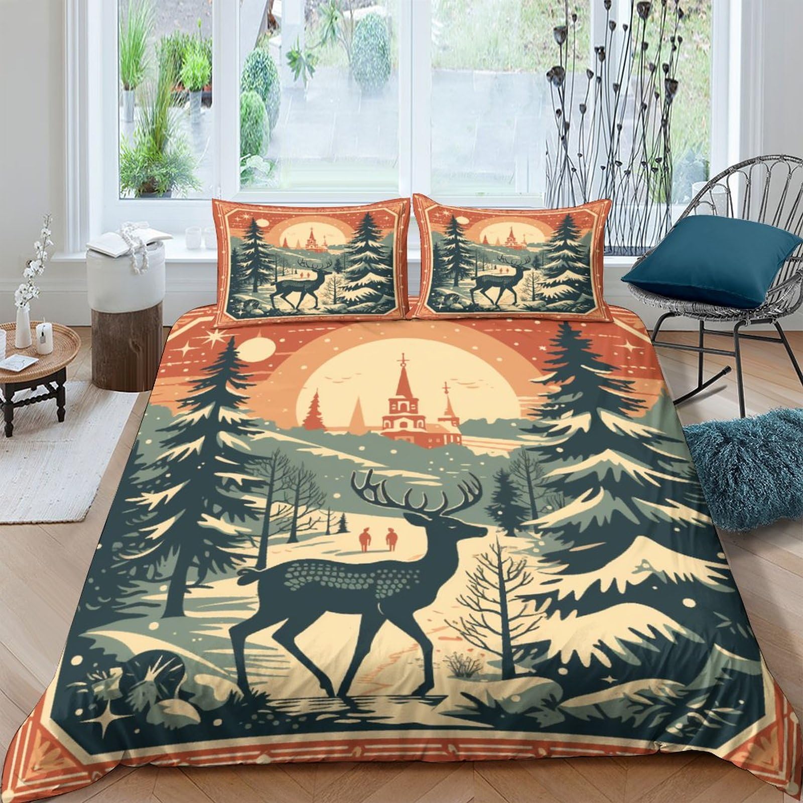 Housse de couette Noël zippée 200x200cm : finie la couette qui glisse