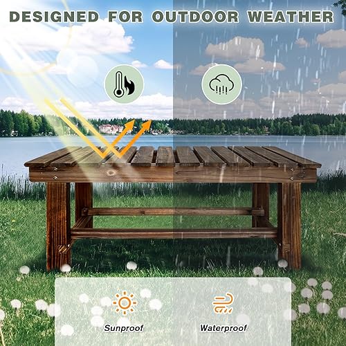 Miniatura 5 de Banco de Jardín al Aire Libre, Banco de Patio de Madera para 2 Personas, Banco Impermeable al Aire Libre Sin Respaldo, Bancos de Jardín