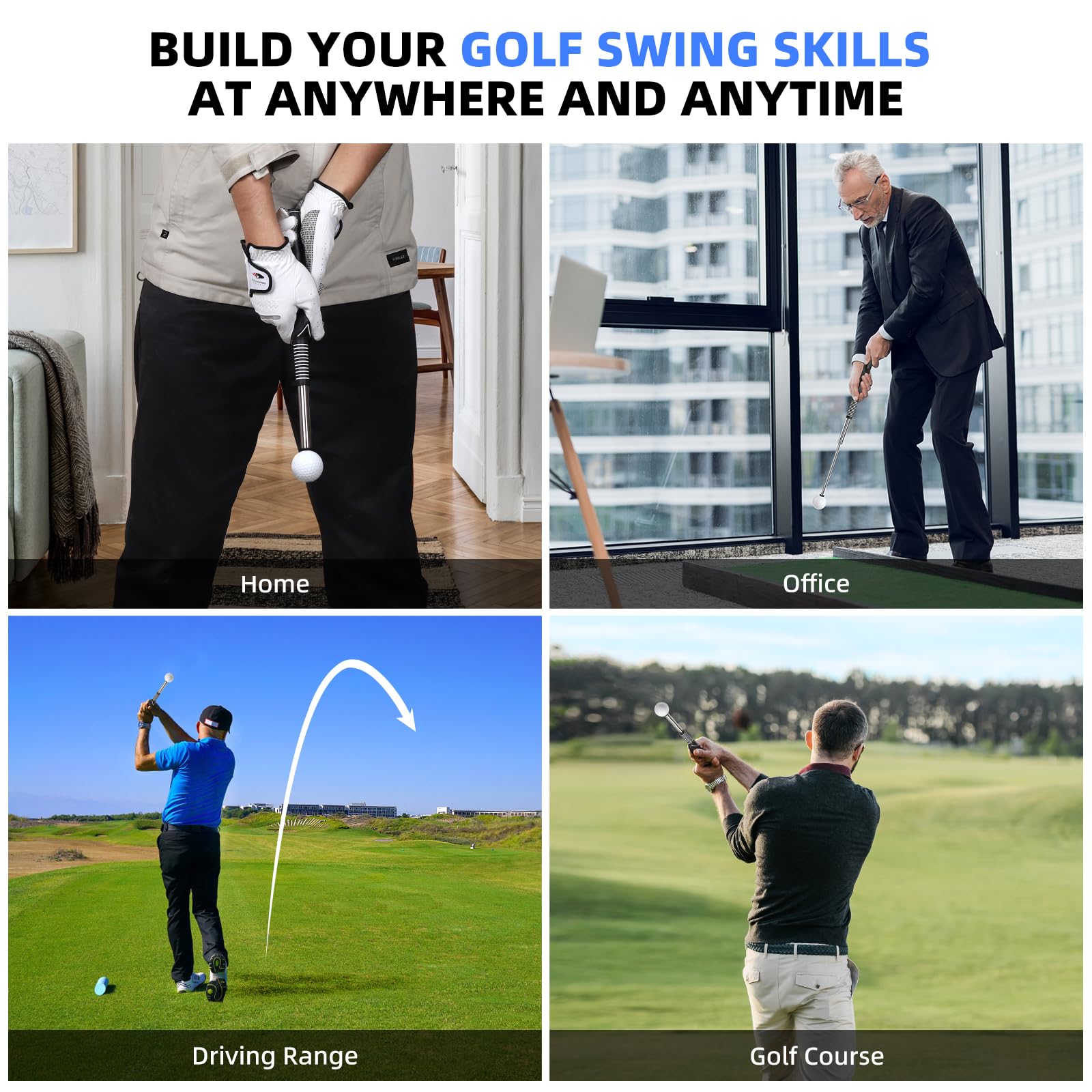 Desoto Golf Swing Trainer retrattile Golf Grip Training Aids per riscaldamento, mazza da golf destrorsa per allenamento indoor, accessori da golf, allenamento di forza e tempo per colpire scheggiature