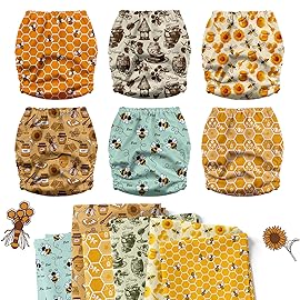Mama Koala 3.0 Pocket Cloth Diapers for Babies with Suede Lining, 6 Pack with 6 4-Layer Natural Cloth Diaper Inserts - Reusable and Washable Pocket Diapers (S-Hardworking Bees)