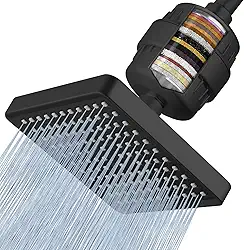 Voolan Chuveiro filtrado - Filtro de chuveiro de chuva luxuoso de 20 estágios para água dura para remover cloro e substâncias nocivas - Chuveiro quadrado de alta pressão de 15 cm (preto fosco)