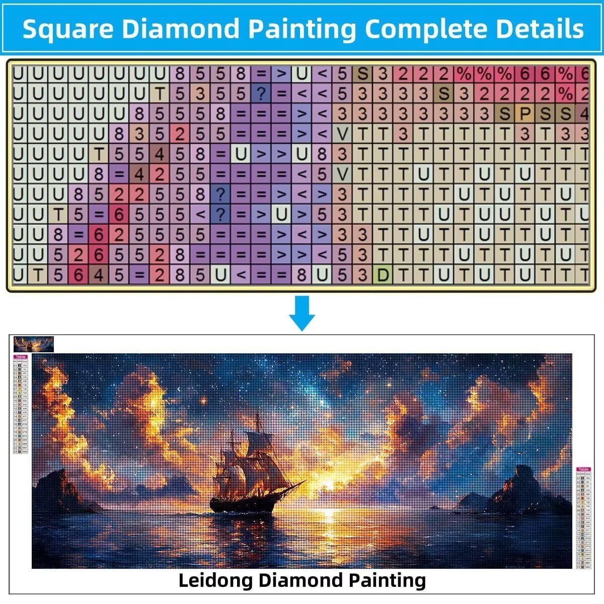 Malarstwo diamentowe 5D "zrób to sam" dla dzieci, mała żaglówka, gwiaździste niebo, obraz diamentowy 50 x 125 cm, tworzenie mozaiki według liczb, zestaw do malowania krzyżykowego, obraz dla dorosłych