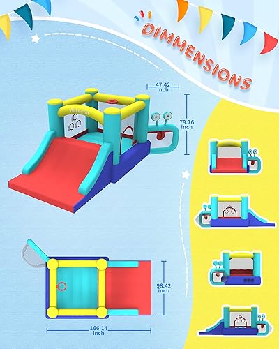 Miniatura 6 de AirMyFun Casa inflable con tobogán, casa inflable para niños grandes con soplador, piscina de bolas, aro de baloncesto, castillo de salto para