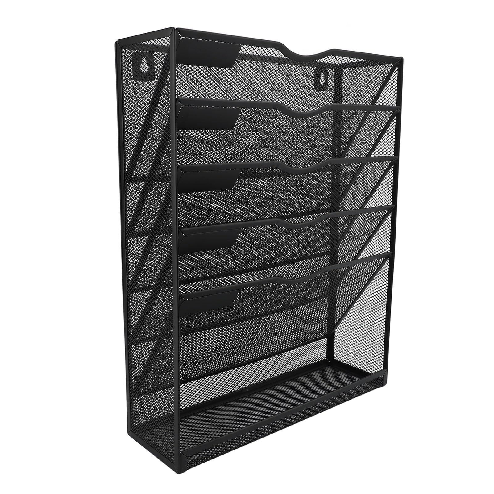 Depisuta Wall File Organize, Space Saving 5 Tier Vertical Hanging Wall Mount File Holder with Bottom Flat Tray Metal Mesh Desktop Paper Document Magazine Rack for Office School Home