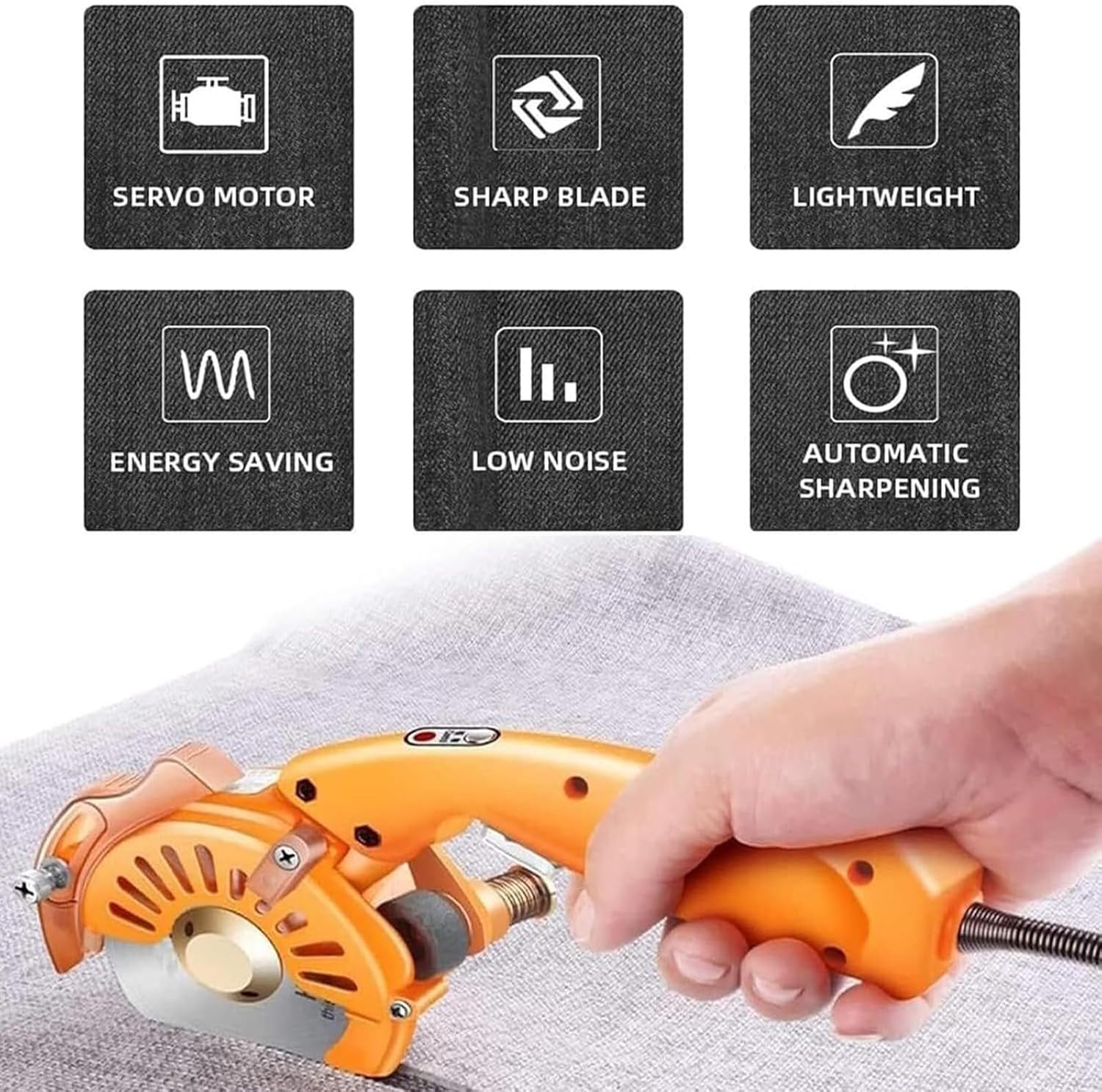 Electric Fabric Rotary Cutter, Round Knife Leather Cutting Machine with Assist Light and Safe Cover, 28mm Cutting Thickness and Automatic Sharpening, for Multi-Layer Cloth Leather Silk
