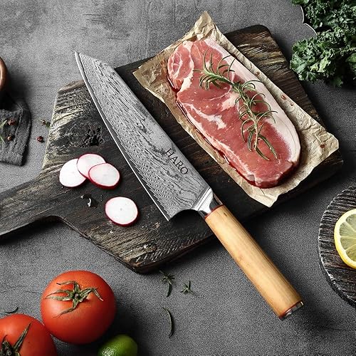 Miniatura 2 de HARO CUTLERY Cuchillo de chef de la serie premium de 8 pulgadas, cuchillo japonés Kiritsuke, cuchillo de damasco forjado, cuchillo de chef