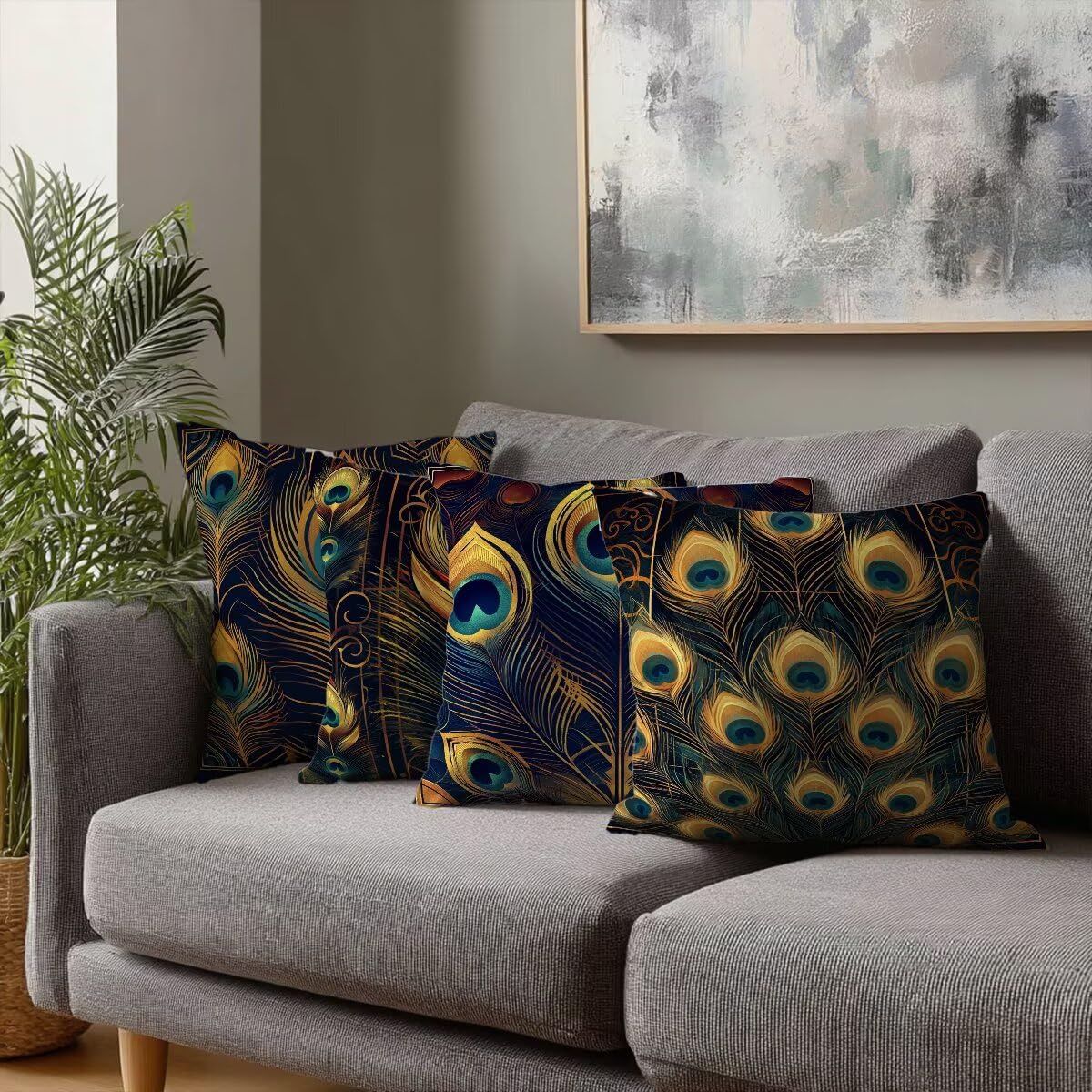 Federe Cuscini Divano 60x60 cm, Oro Cuscini per Divano, Velluto Federe Cuscino Letto Impermeabili Set da 4, Copricuscini Piuma Motivo con Cerniera Invisibile Design per Arredo Casa, Regalo Donna G-33