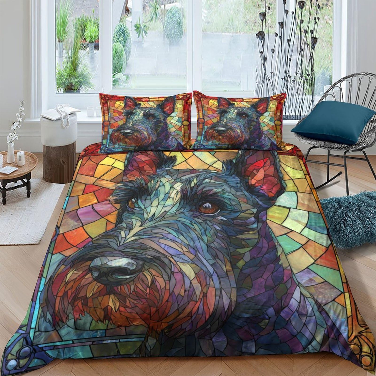 Ctjqhvkz Style-7 3D Printed Colorful Terrier Art Fitted Sheet Microfiber Soft Breathable Dog Illustration Bed Cover For Bedroom Dorm Decor Single（135X200cm）