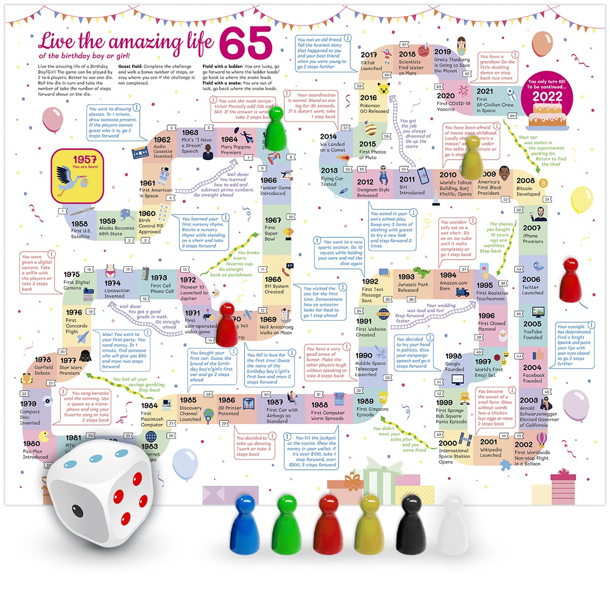 Buy Snakes and Ladders Game for 65th Birthday Party 26 Players 65