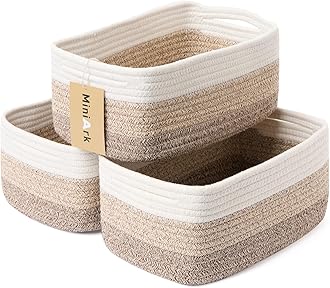 Shelf Storage Baskets for Organizing | Closet Organizer Bins | Small Baskets | Toy Basket | Cute Decorative Basket | Cube Storage Bin | Woven Rope Basket | 13×8.5×5.1” | 3 Packs Gradient Brown