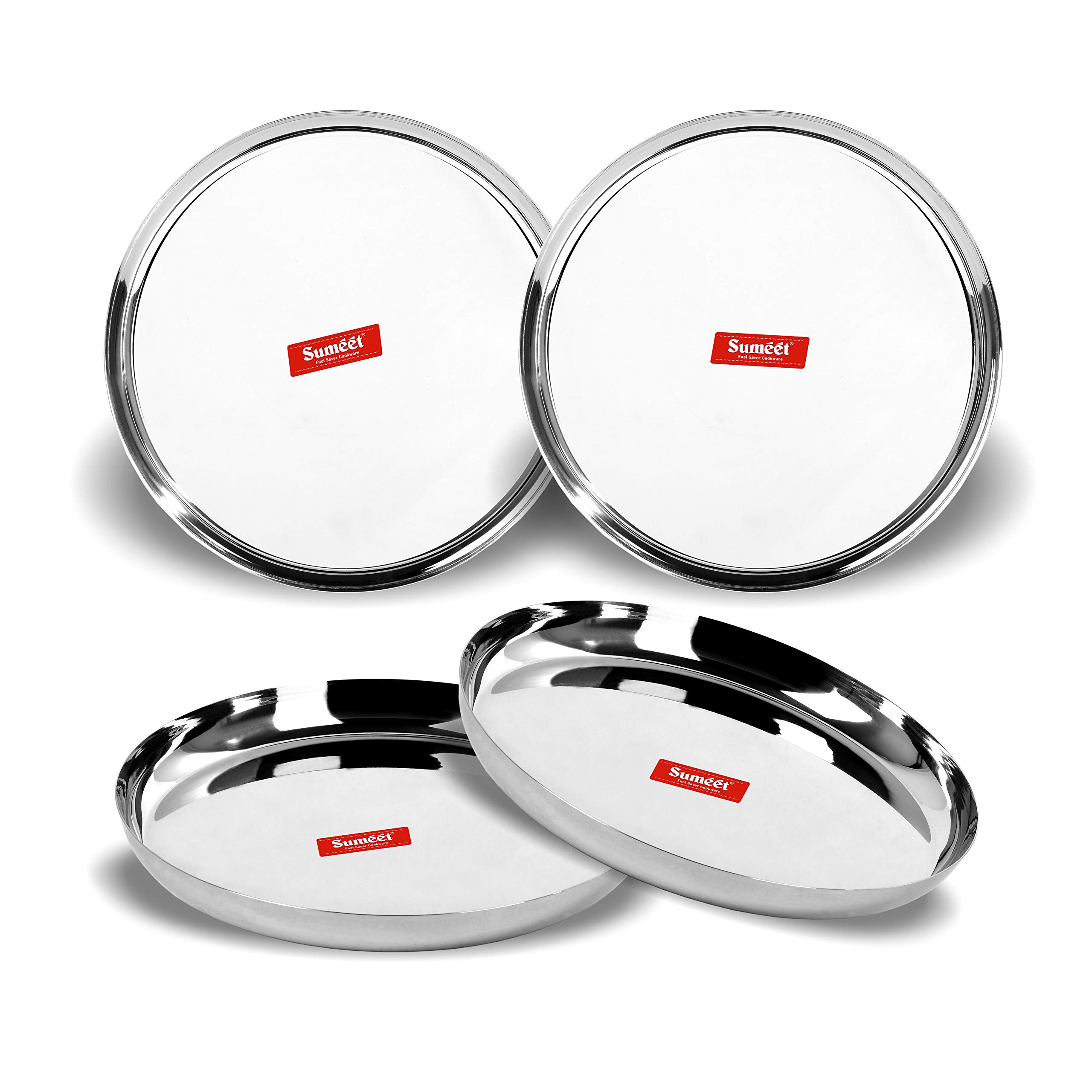 Sumeet Stainless Steel Apple Shape Heavy Gauge Dinner Plates with Mirror Finish 32.5cm Dia - Set of 4pc 1