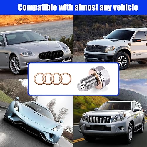 Miniatura 4 de Paquete de 1 tapón de drenaje de aceite de motor de aluminio M12x1.25 con 5 juntas, tapón de drenaje resistente para sumidero de aceite, se adapta a