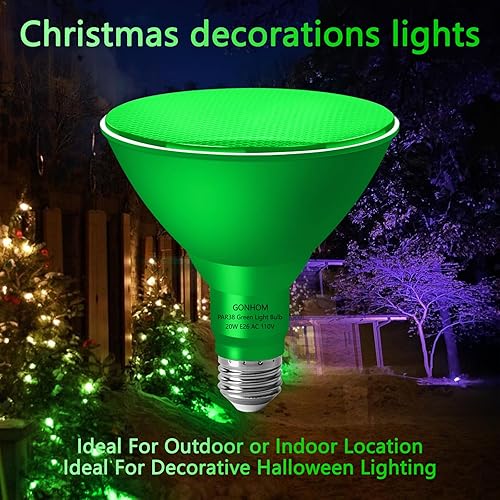 Miniatura 2 de Paquete de 4 luces de inundación verdes PAR38 para exteriores, bombilla verde de inundación regulable, 20 W (equivalente a 200 W), luz LED verde con