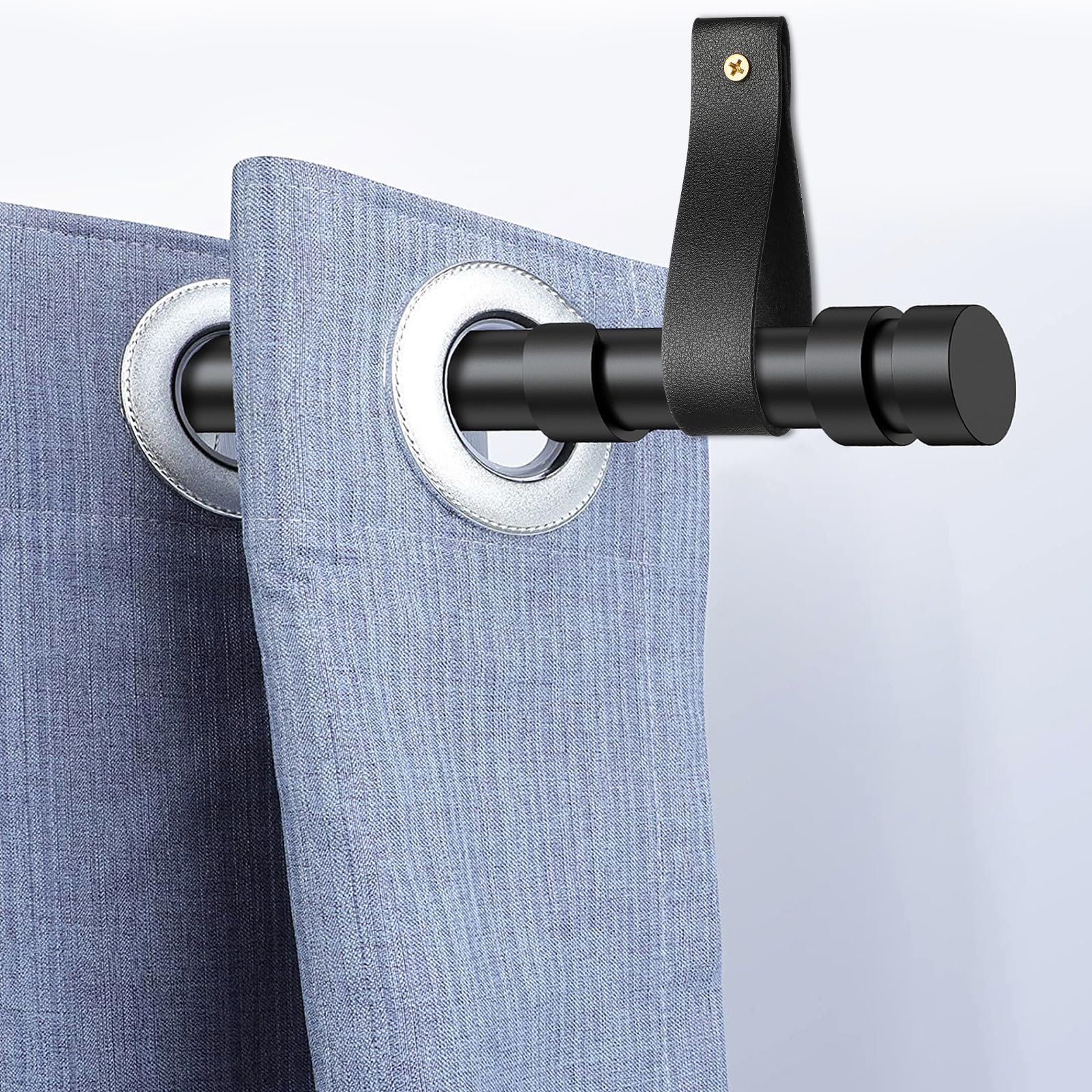 BETOOKY Sangles de Tringle à Rideaux en Cuir Noir 4 Pcs, Support Mural Multi-Fonctionnel et Pratique pour Salle de Bain Cuisine, Style Bohème Élégant