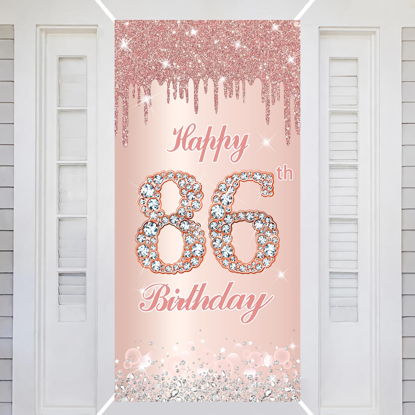 86th Happy Birthday Decorations Door Banner Pink Rose Birthday Banner for Party Backdrop for Women Door Cover Party Decoration Supplies Poster — image 1