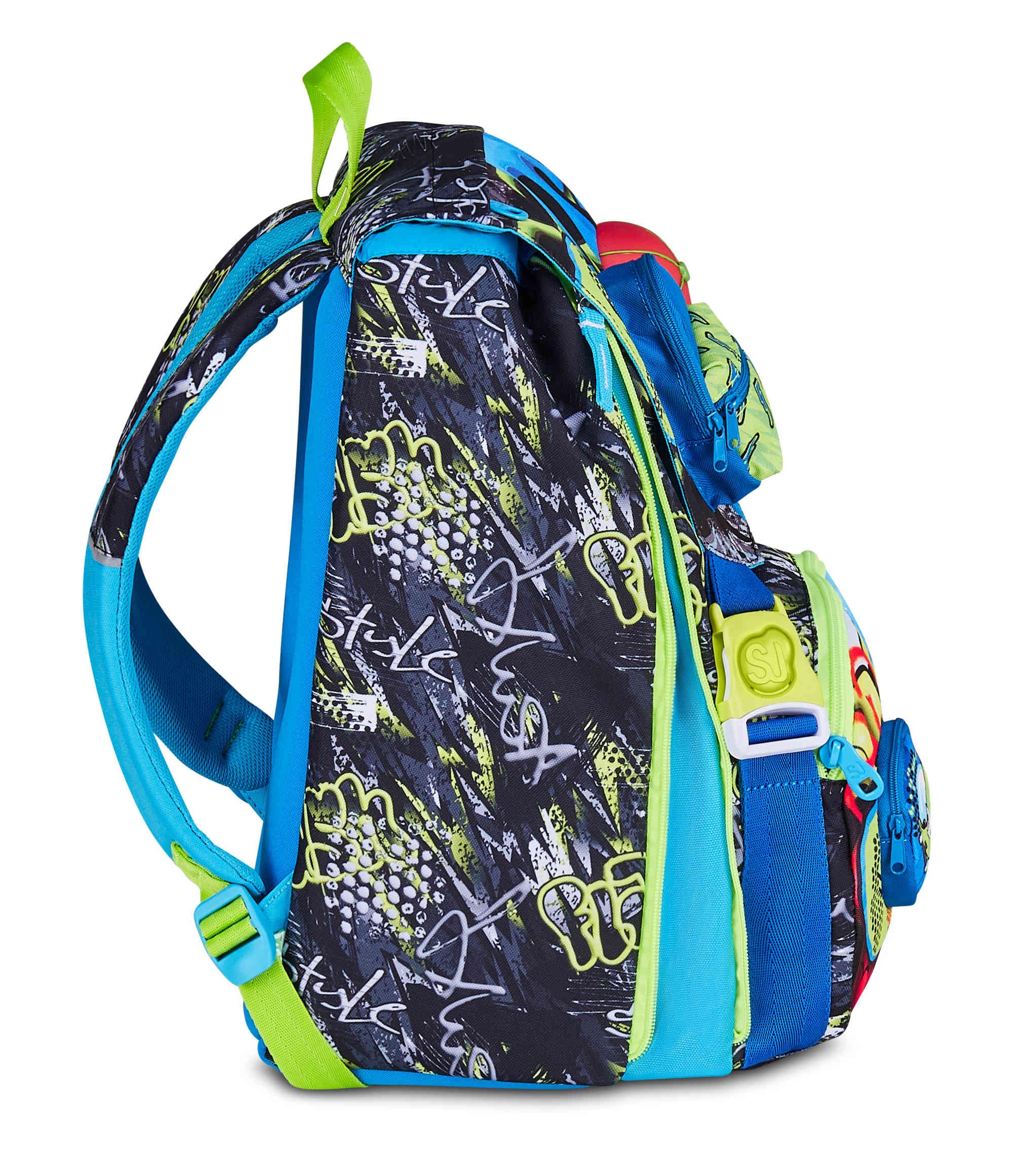 SJ GANG STYLE JAM GANG Zaino Scuola Estensibile SOFT POUCH BOY, Nero, 24L, Zip Laterali, Applicazione cappellino in silicone, Tasca frontale, Tasca portaborraccia, Scuola elementare, Bambino
