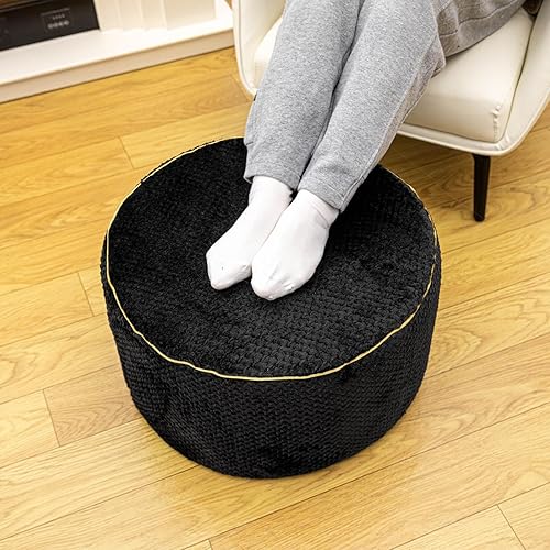 Puf otomano redondo de relleno de 20 x 20 x 12 pulgadas, otomano de piel sintética, reposapiés, taburete para debajo del escritorio, ideal para sala