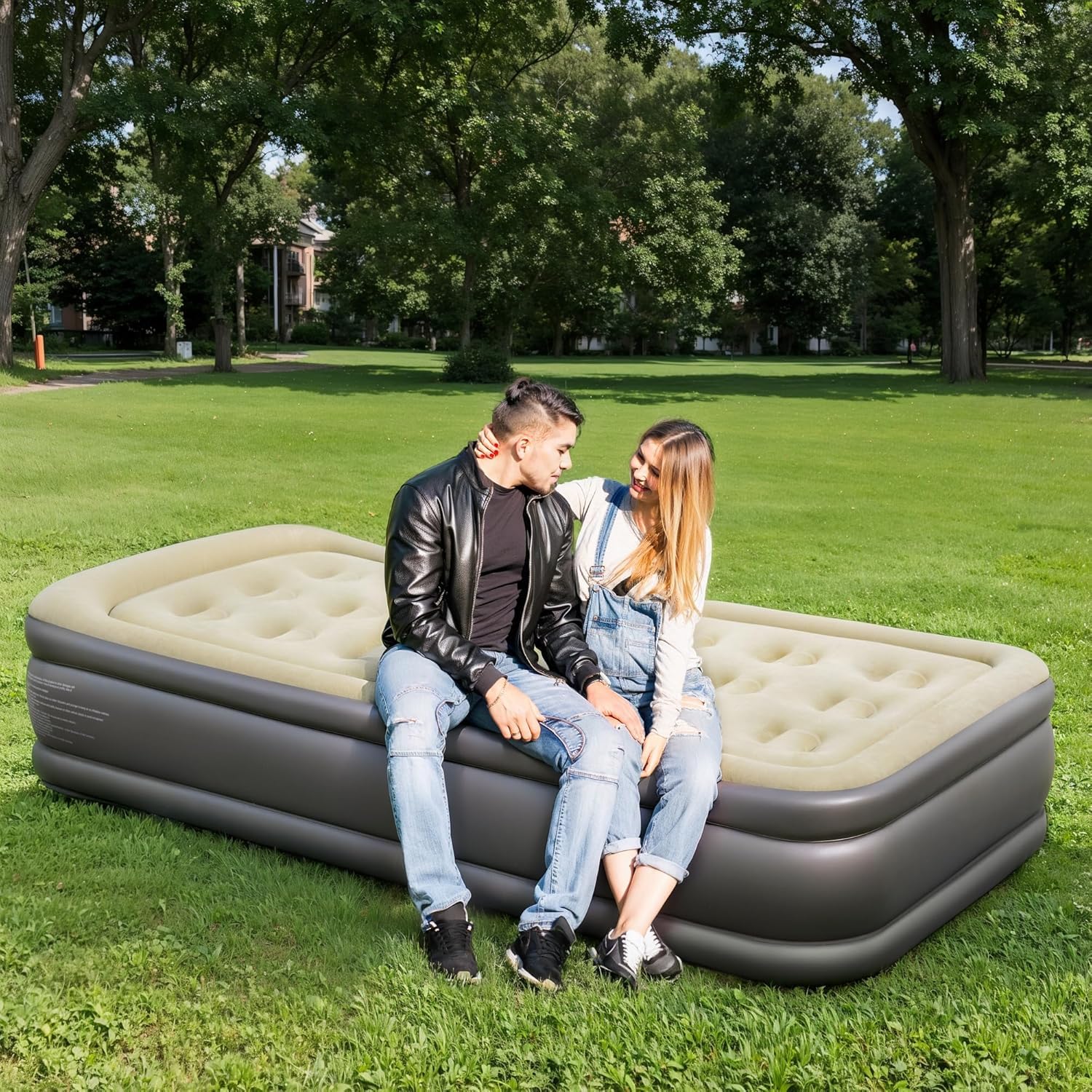 Fruhrer Polyvinyl Chloride (PVC) Twin Air Mattress, Air Mattress with Built in Pump, Blow Up Bed with Storage Bag Camping & Guest, for Home Outdoors Hiking Travel-image-43