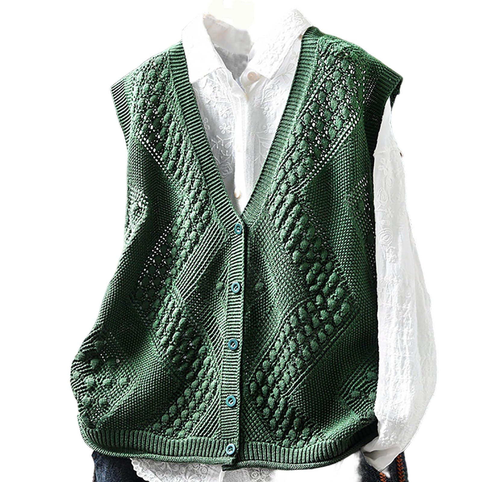 Womens Sweater Vest Cotton Casual Sleeveless Soft Cardigan V Neck Button Down Tops Solid Color Fall Winter Jackets