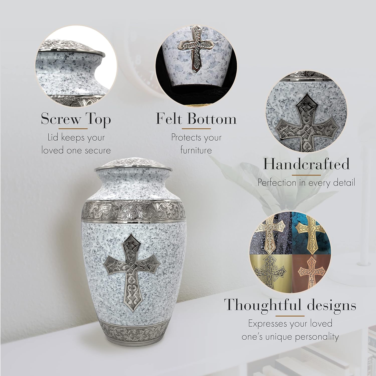 White Love of Christ Cremation Urn for Ashes for Women - Personalized Cremation Urns for Human Ashes Adult Female Decorative Urns - Beautifully Handcrafted Cross Urn