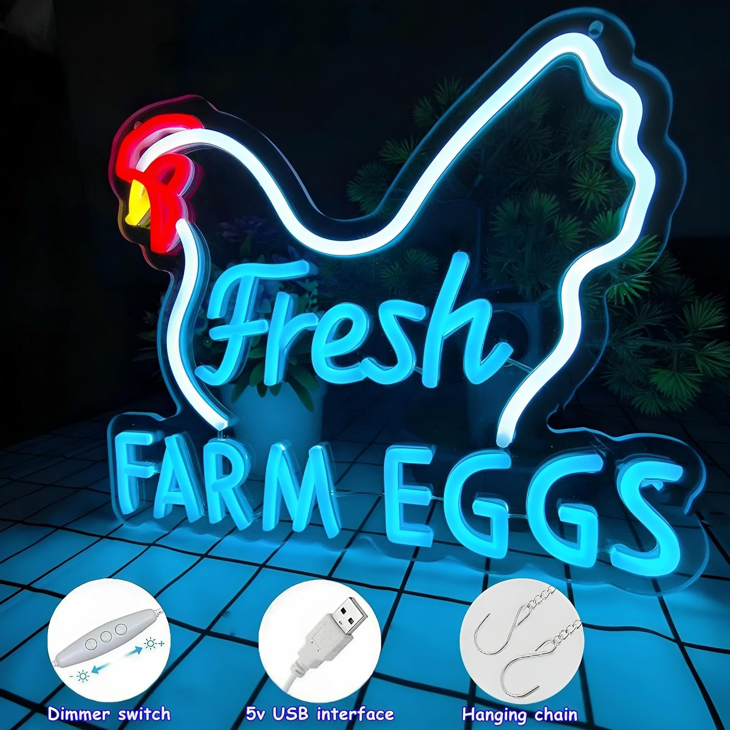 Fresh Farm Eggs Neon Sign,Farmhouse Kitchen Neon Light Sign for Chicken Coop Supermarket Garden Restaurant Farmers Market Decor