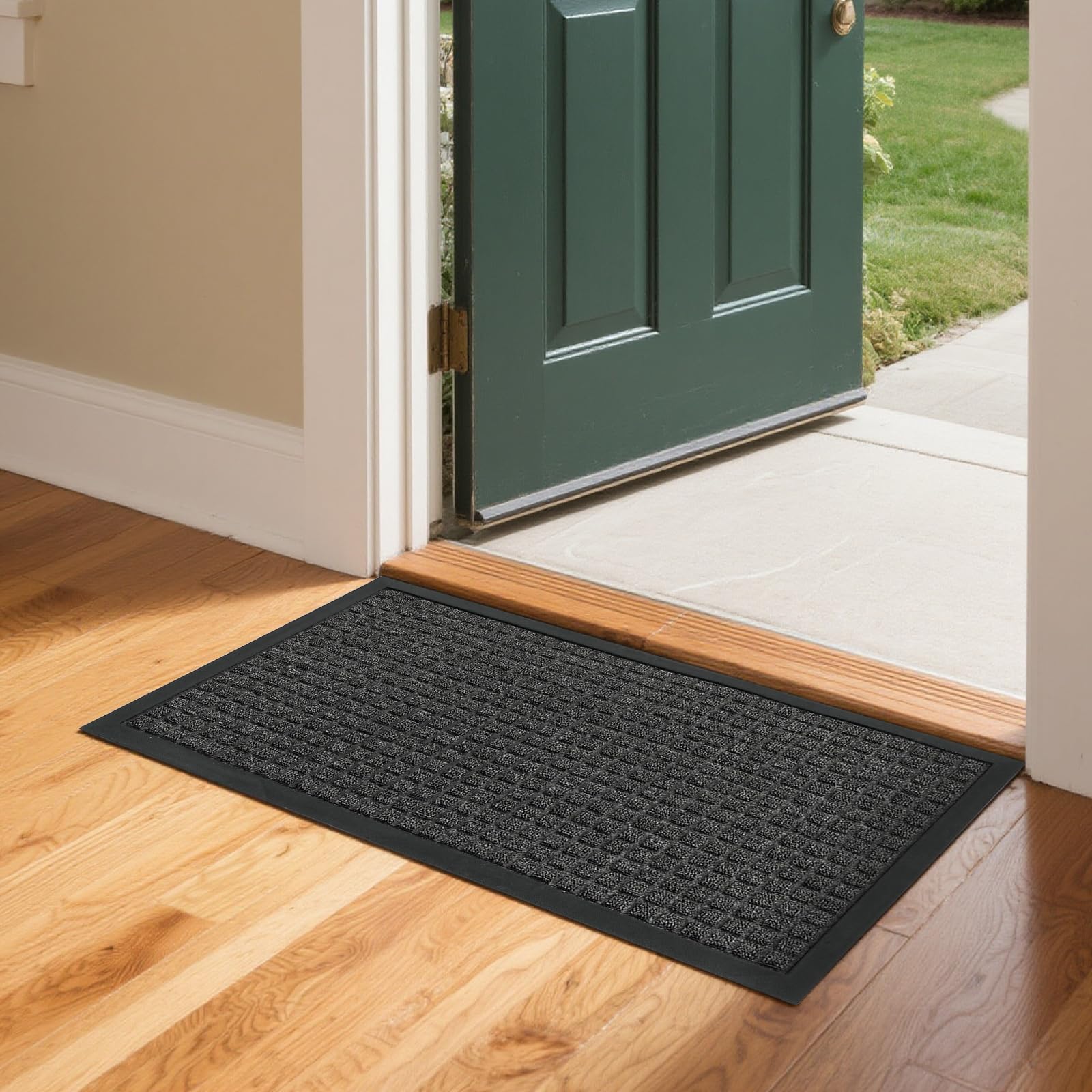 Bonnlo Front Door Mat, Washable Non-Slip Backing Entry Mat Low Profile Doormat, Absorbent Muddy Dirt Resist Welcome Floor Mats for Indoor Outdoor Entrance Porch - 75x45 CM, Grey