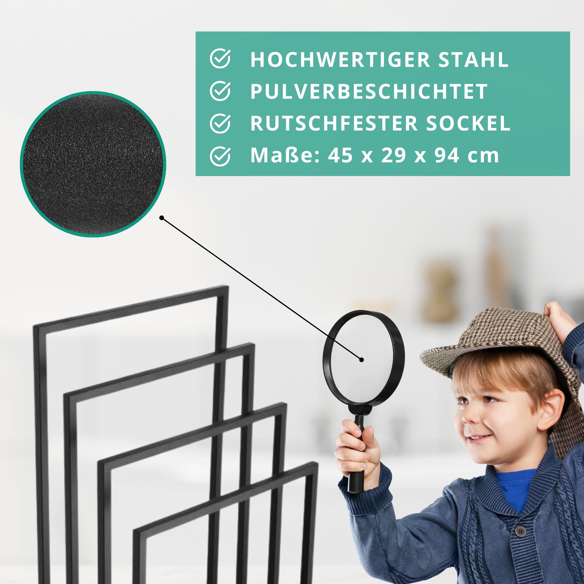 Handtuchhalter Stehend Schwarz Handtuch - Ständer Freistehend aus Edelstahl für Bad Standhandtuchhalter mit 4 Handtuchstangen - 45 x 29 x 94 cm