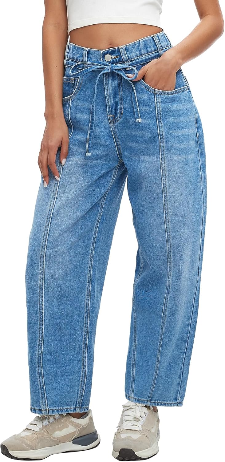 Kedera Women's Baggy Barrel Jeans Boyfriend Wide Leg Cropped Denim Pants Mid Rise Y2K Jeans Ankle Pants Trouser 2024 - Image 5