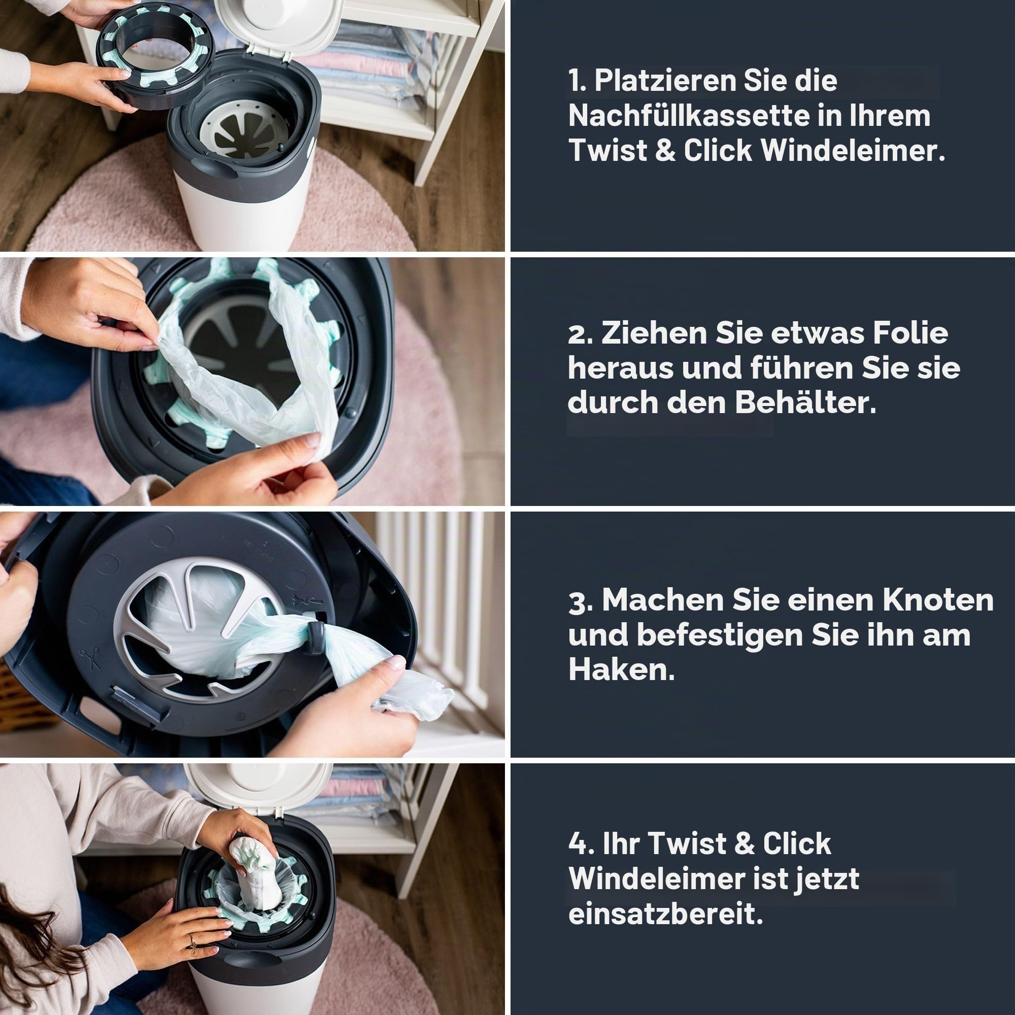 Tommee Tippee Nachfüllkassetten für Twist & Click Advanced Windelentsorgungssystem mit Nachhaltig Bezogener Antibakterieller GREENFILM-Folie, 12-er Pack