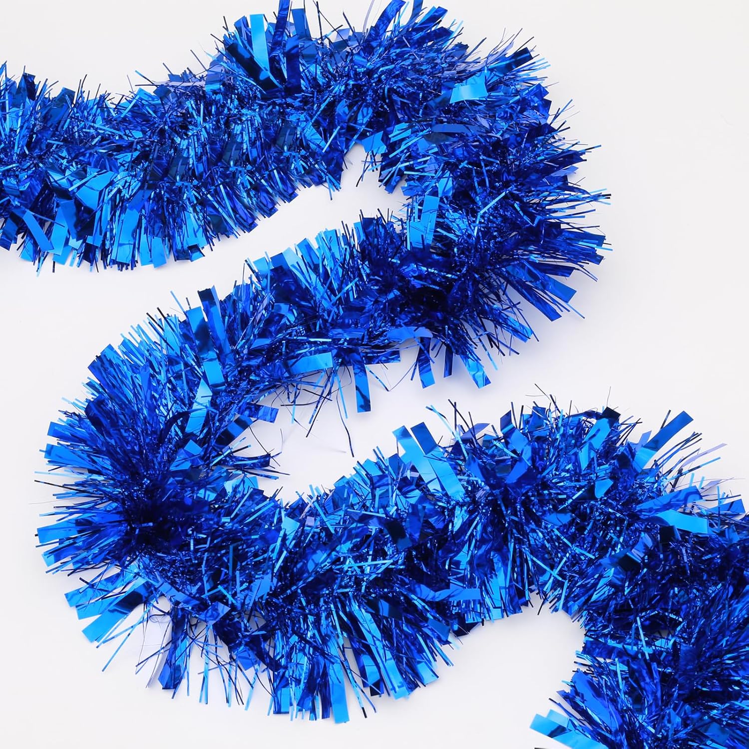 Thick Fat Blue Garland Decorations, 5.12 Inch Width Royal Blue Metallic Foil Garland for Christmas Tree Party Ceiling Indoor and Outdoor Hanging Decor