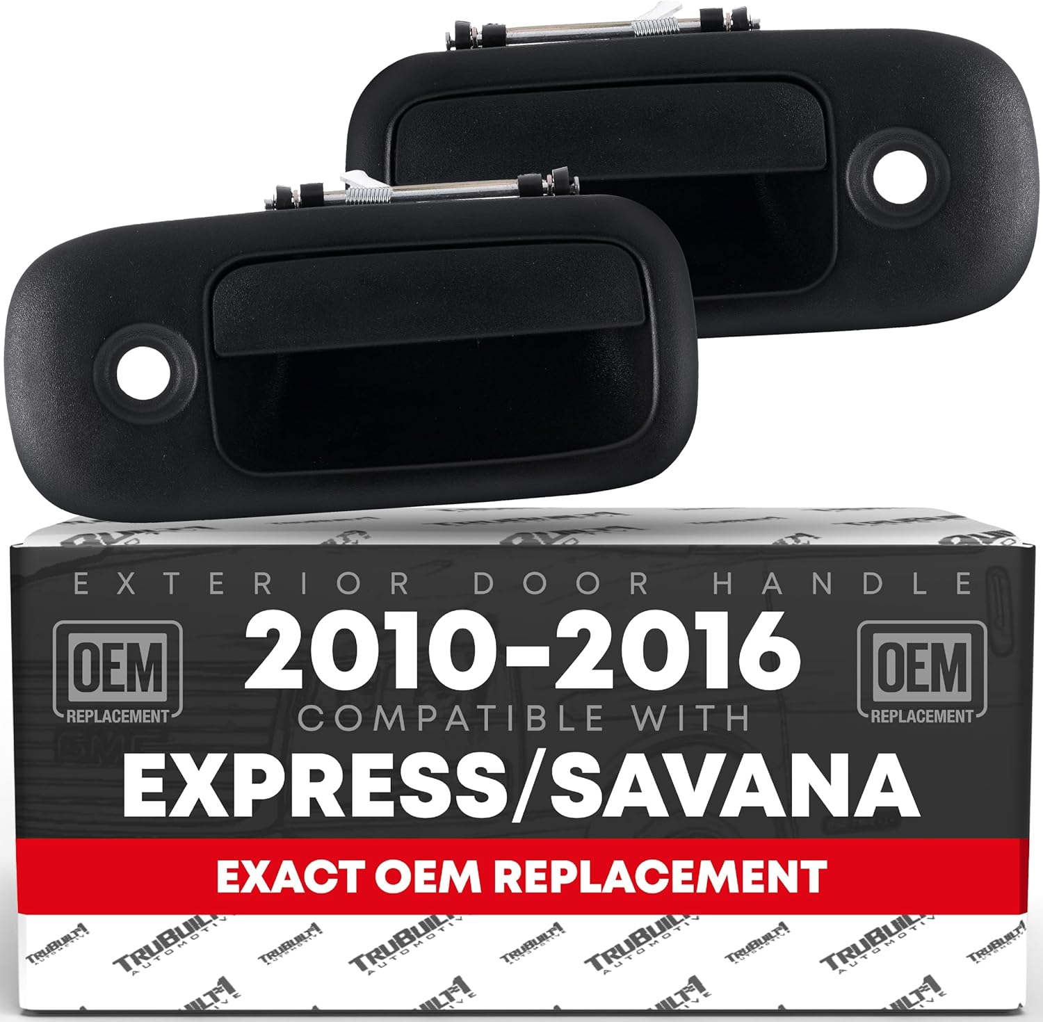 T1A Exterior Front Driver and Passenger Door Handle Set - Compatible with 2010-2023 GM Express Van, GMC Savana - Textured Black, with Keyhole - OEM 25989398, 25989399, 97745, 97746