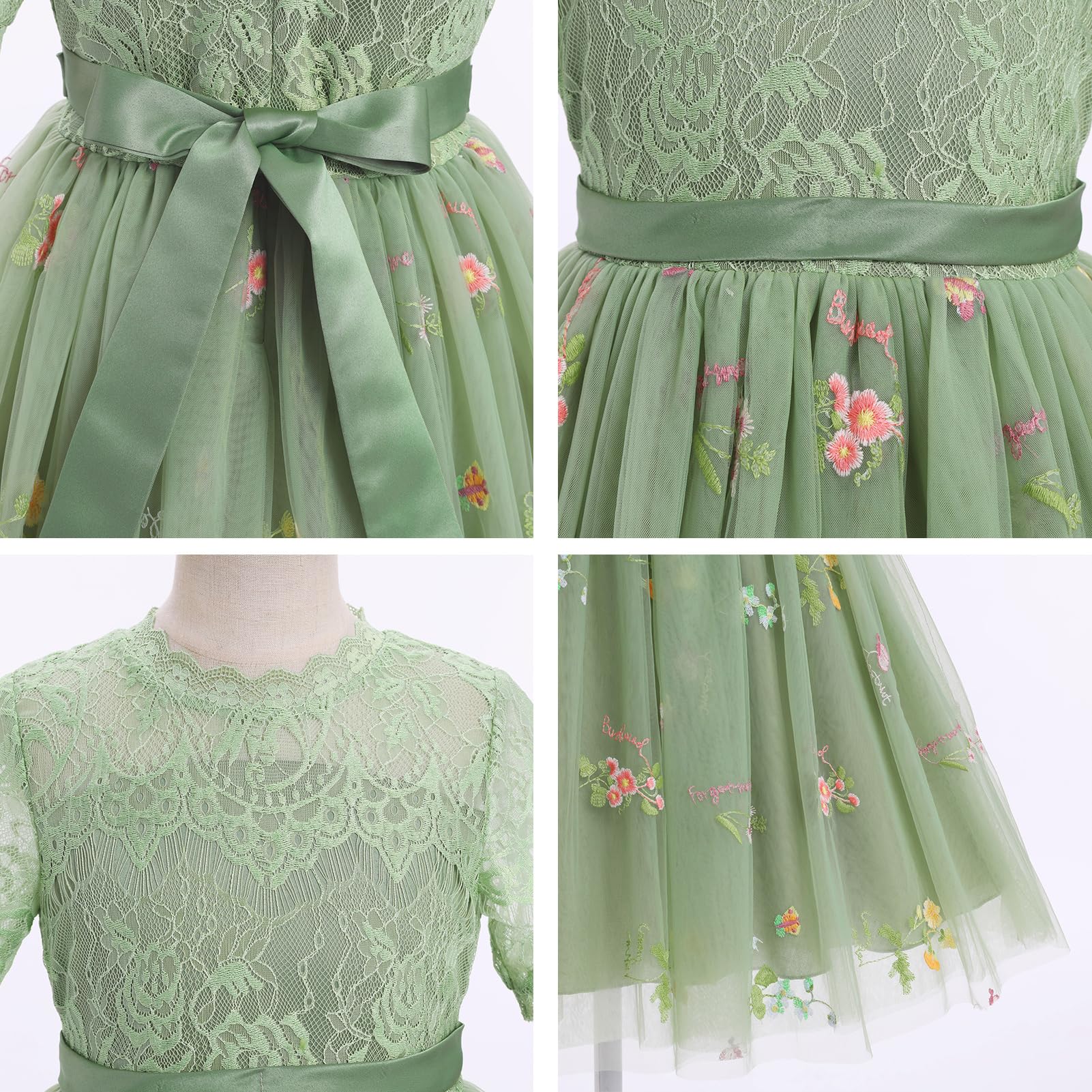 Abito da bambina in pizzo, a maniche corte, girocollo, in tulle, da principessa, per compleanno, damigella d'onore, matrimonio, festa, cerimonia, prima comunione