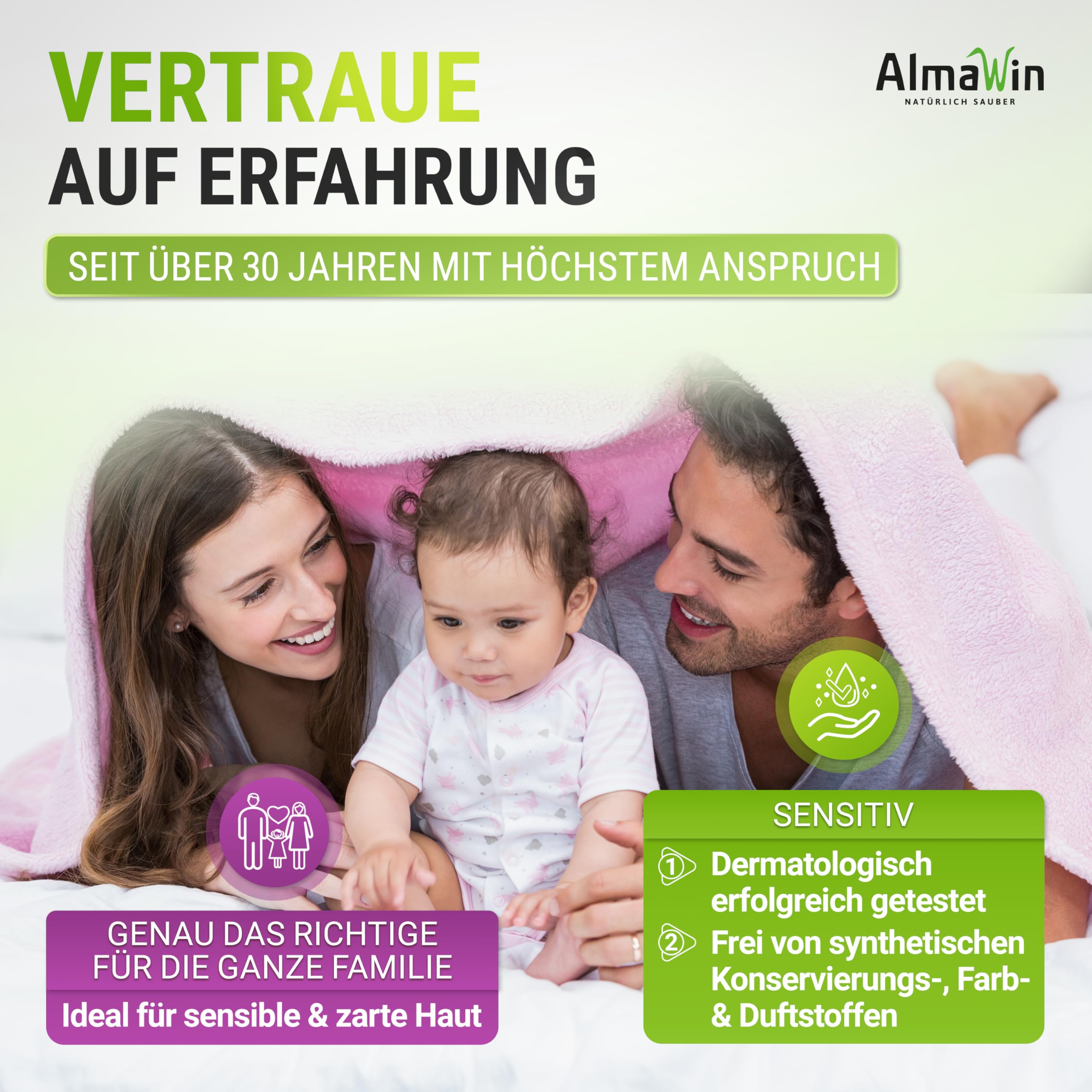 AlmaWin® Universal Waschmittel Flüssig [2x 1,5L - 50 Ladungen] mit Lavendelduft - Flüssigwaschmittel sauber ab 30°C - Waschmittel für Weißes & Buntes im Öko-Pack Nachfüllbeutel - Öko & VEGAN