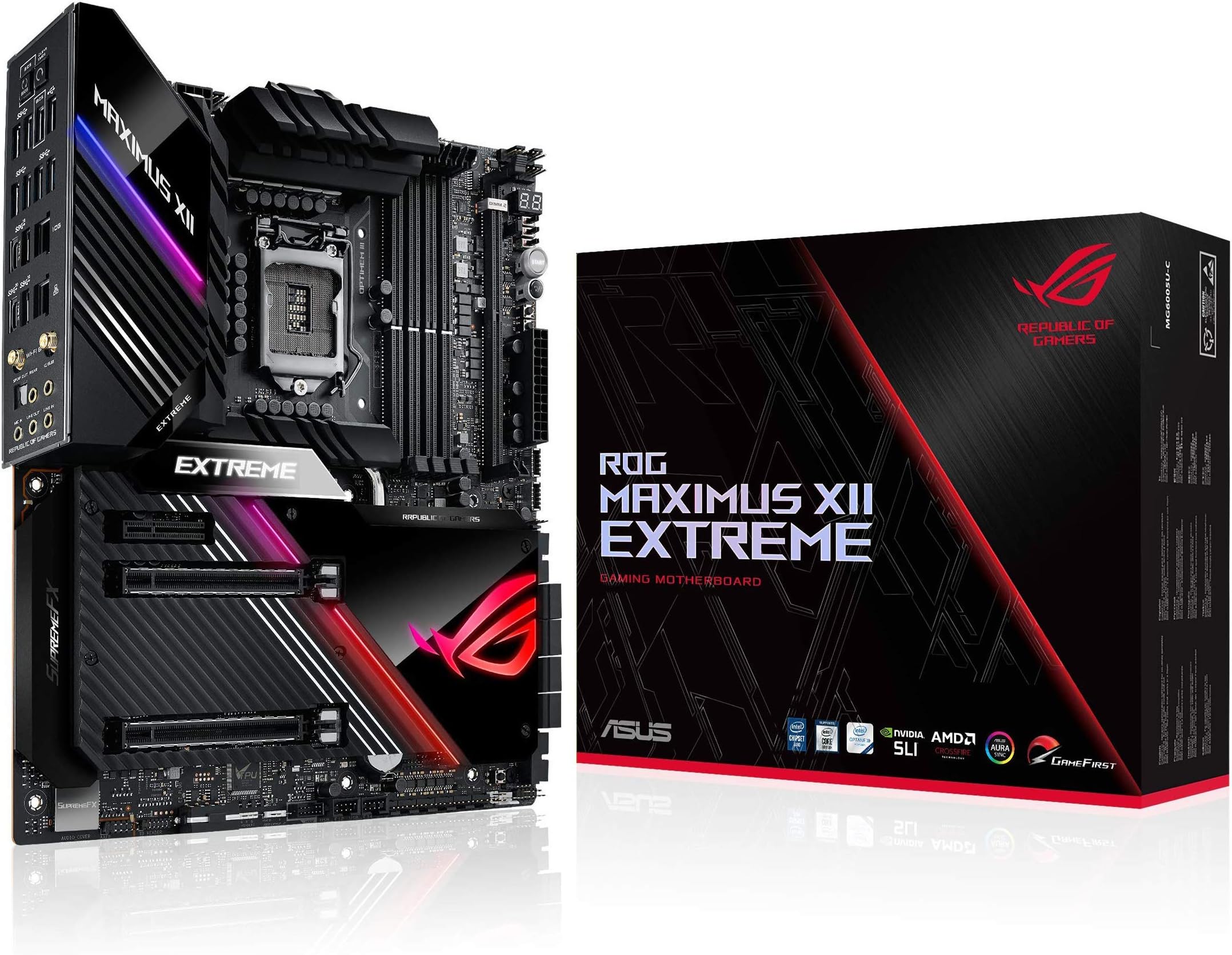 ROG Maximus XII Extreme Z490 (WiFi 6) LGA 1200(Intel 10th Gen) EATX Gaming Motherboard (16 power stages, 10 G & Intel 2.5G LAN, Fan Extension Card & ThunderboltEX 3-TR Card, 2” Livedash OLED)