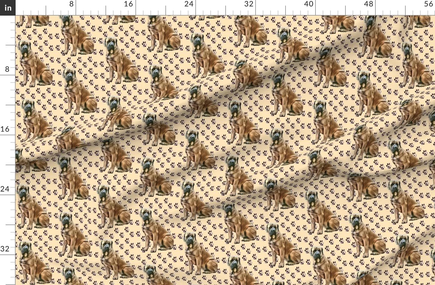 Spoonflower Fabric - Mastiff Pawprints Golden Paws Paw Print Dogs Printed on Organic Cotton Sateen Fabric by The Yard - Sewing Quilting Apparel Home Decor
