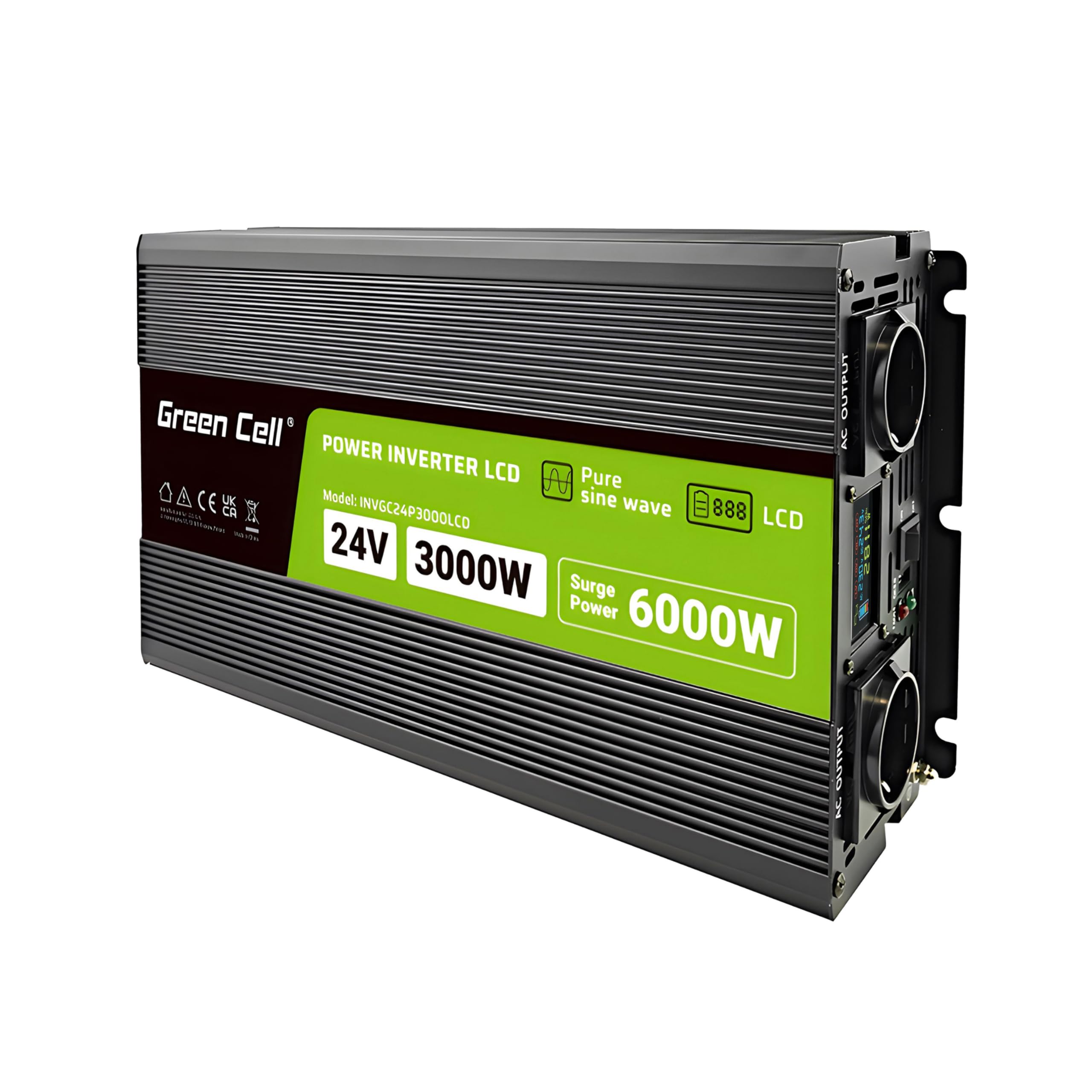 Green Cell Convertitore di Tensione LCD 3000 W/6000 W da 24 V a 230 V Convertitore di Tensione Sinusoidale pura Potenza Onda Sinusoidale pura CA CC per Auto per Roulotte