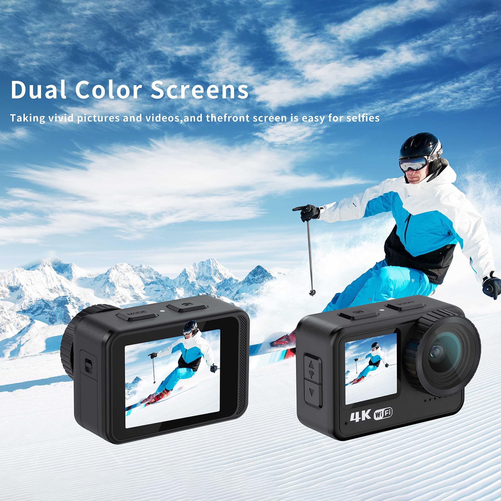Yctze 4K 60 FPS Kamera Akcji 24 MP WiFi Sports Camera Przygodowa Kamera Przygodowa 170 ° Szeroki Kąt Podwójny Ekran Kontaktowy Anty -shake 21m z Montażowymi Akcesoriami do Nurkowania