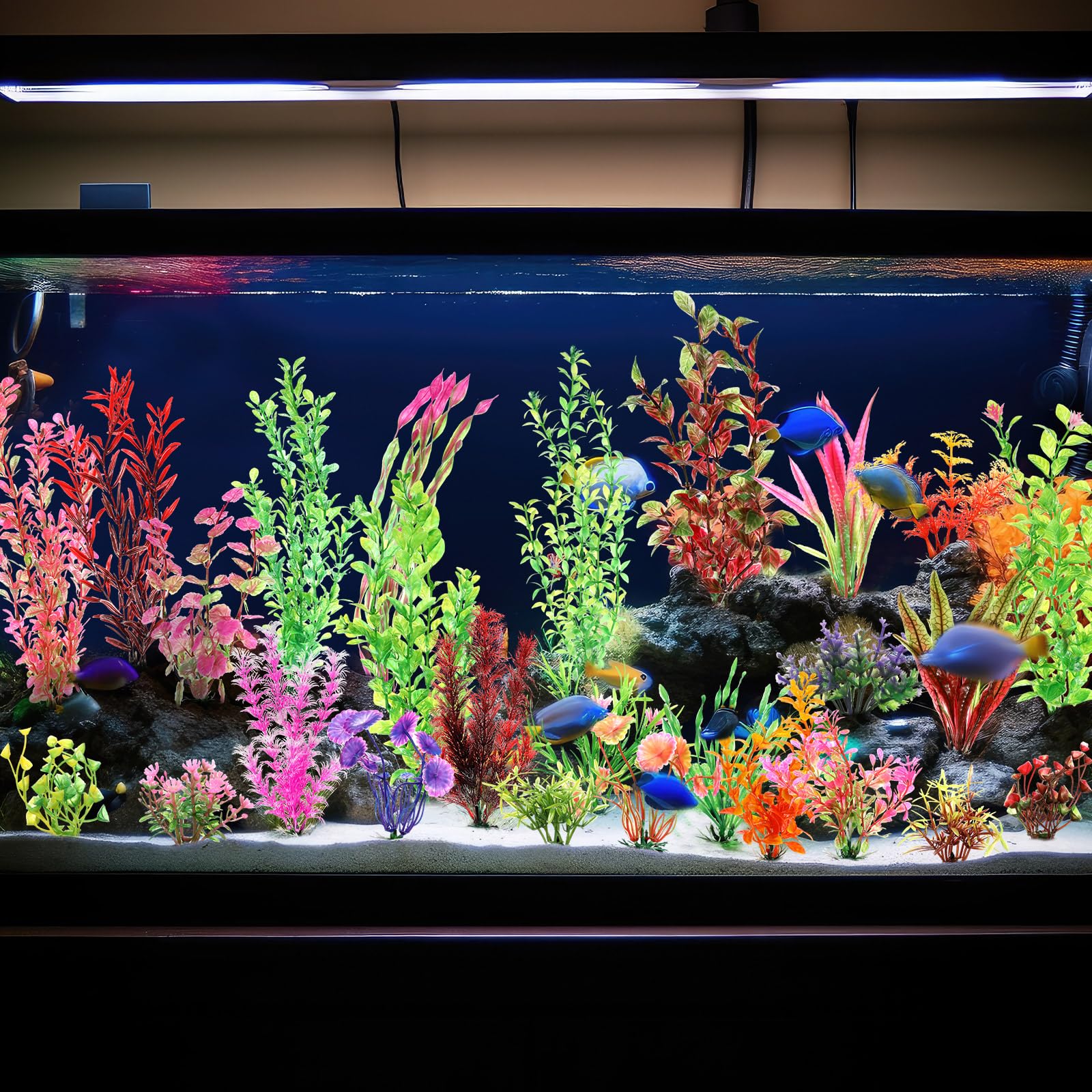XunYee 100 Stück künstliche Aquariumdekorationen Kunststoff Aquarium Pflanzen Fisch Tank Pflanzen Schildkröte Betta Aquarium Zubehör Aquarium Dekor Kunststoffpflanzen für Haushalt und Büro Simulation