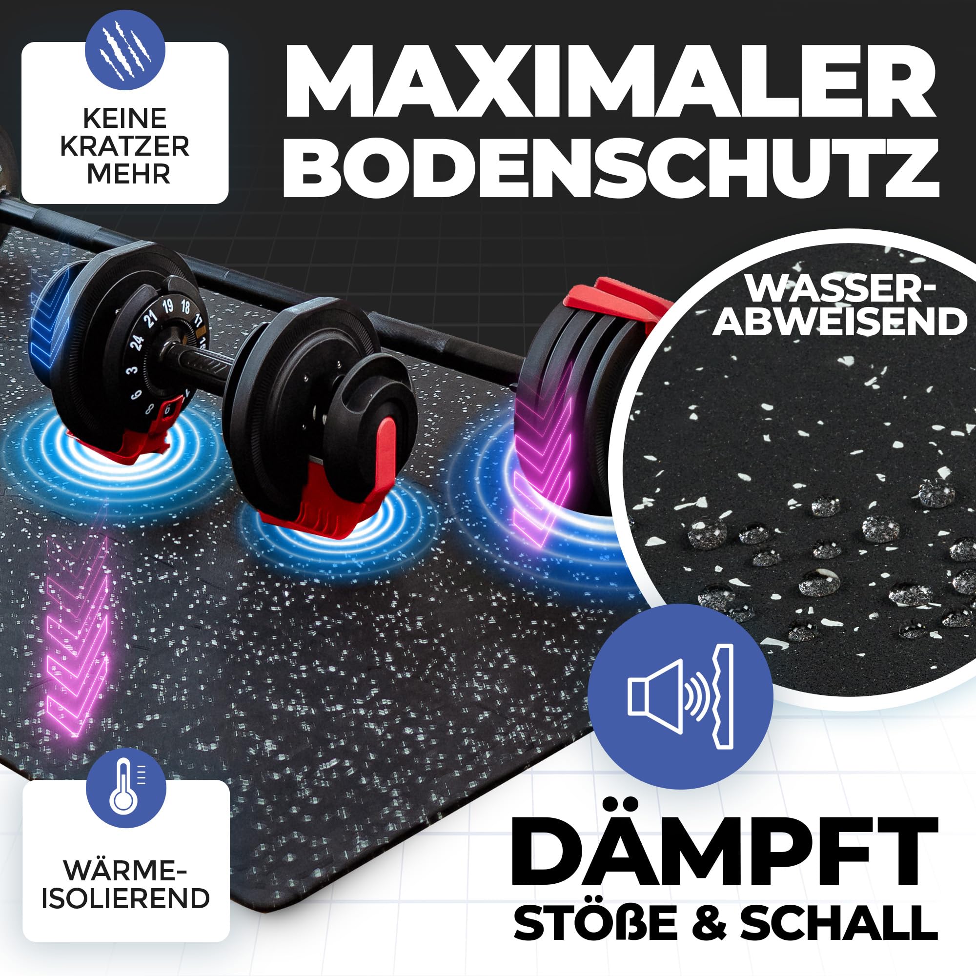 bemaxx Bodenschutzmatte Fitness – 9 Gummi-Matten pro Set: Gym Fitnessgeräte Sportmatte Puzzlematte Laufbandmatte Fitnessmatte Unterlegmatte Sportgeräte Trainingsmatte Bodenmatte Gymnastikmatte