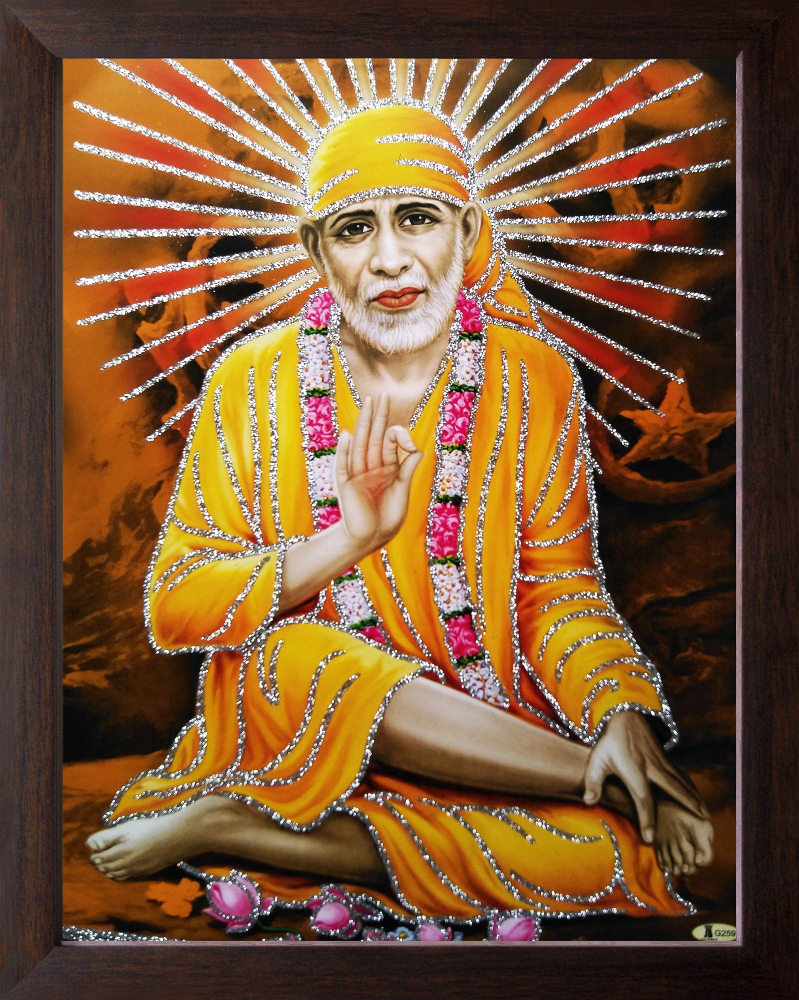 Art n Store: Shree Sai Baba Poster Painting with Plane Brown Frame (30 X 23 X 1.5 cm_ Acrylic sheet used).