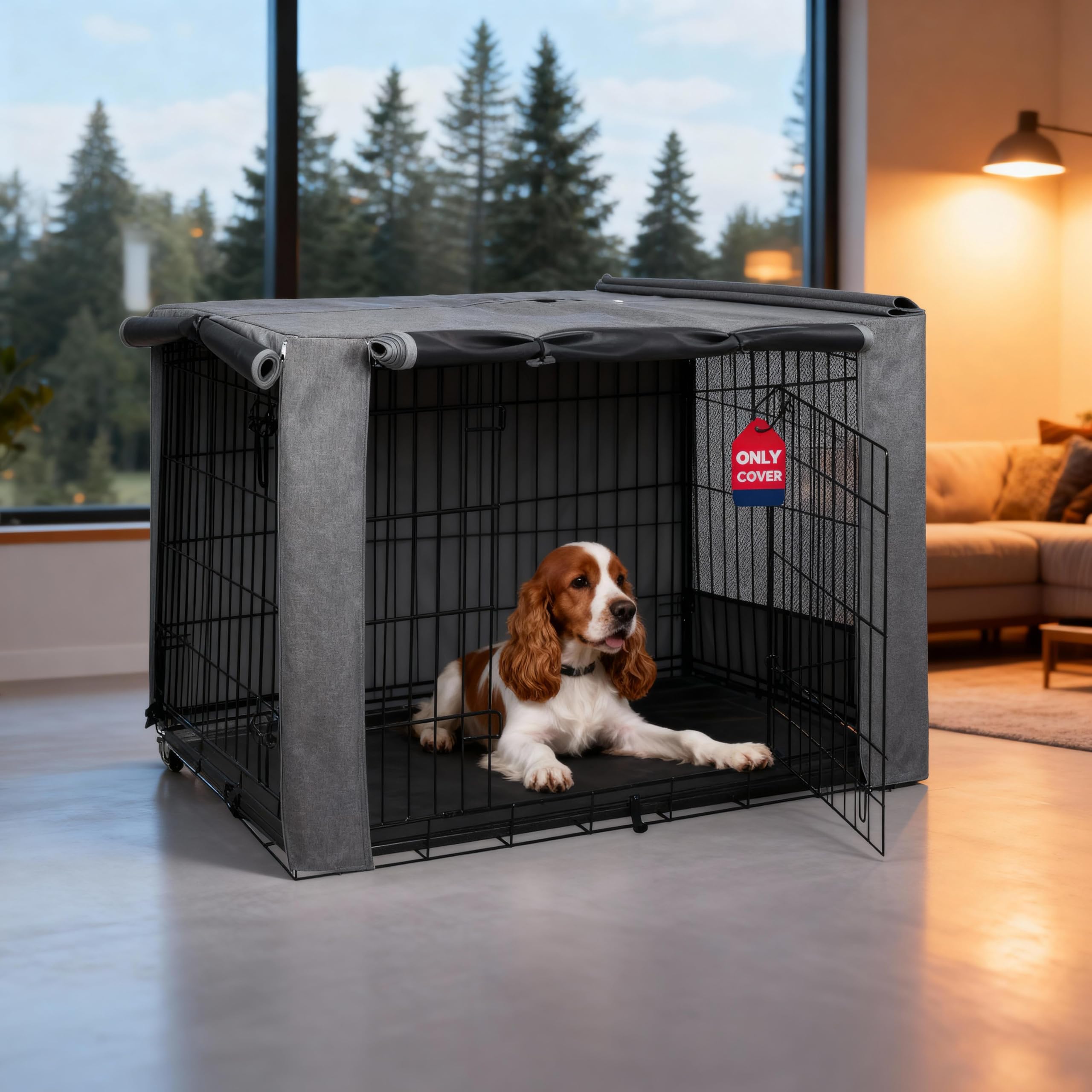 HiCaptain Folding Metal Dog Crate Cover for 36 Inch Wire Pet Cage(Two-Tone Gray)